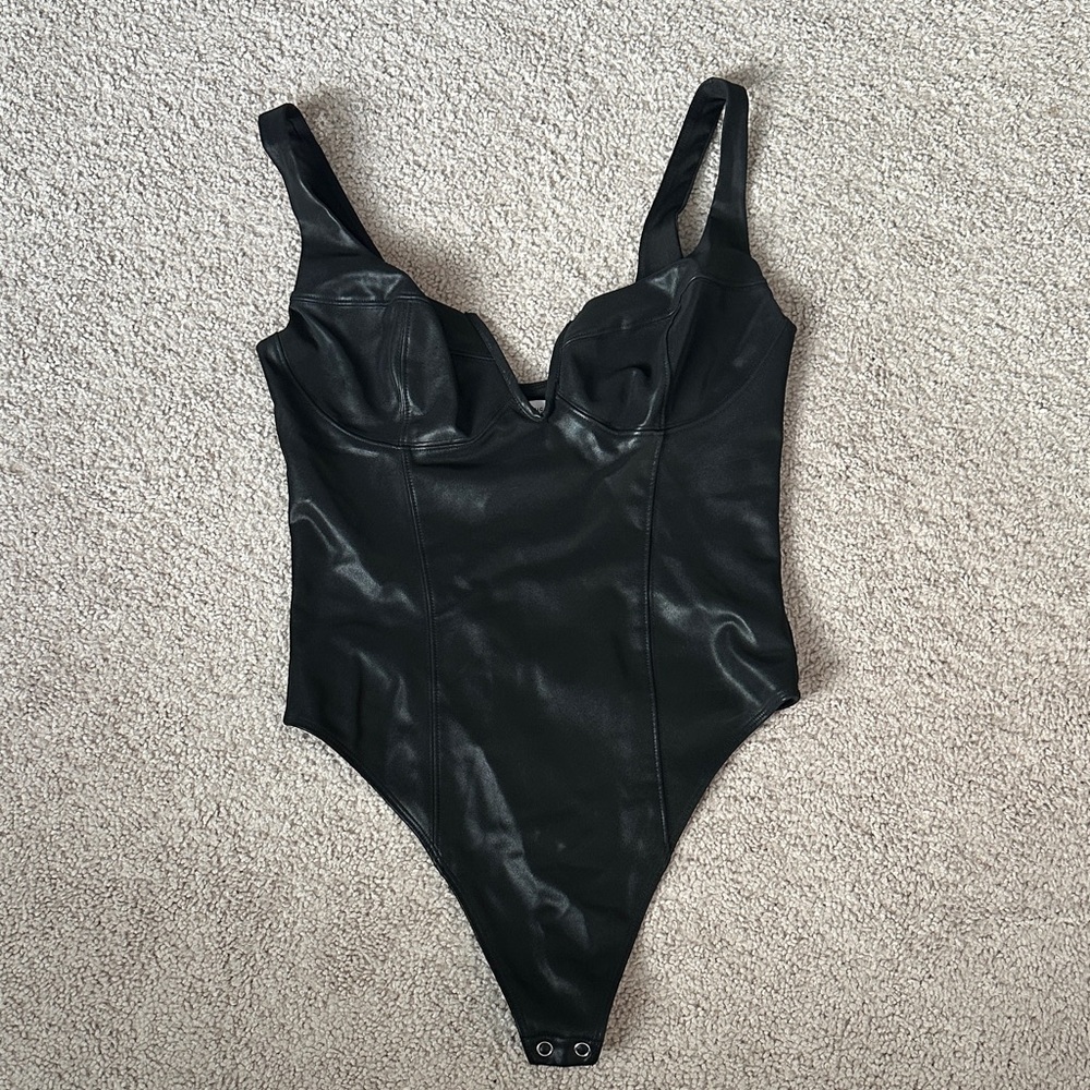 Black Faux Leather Bodysuit